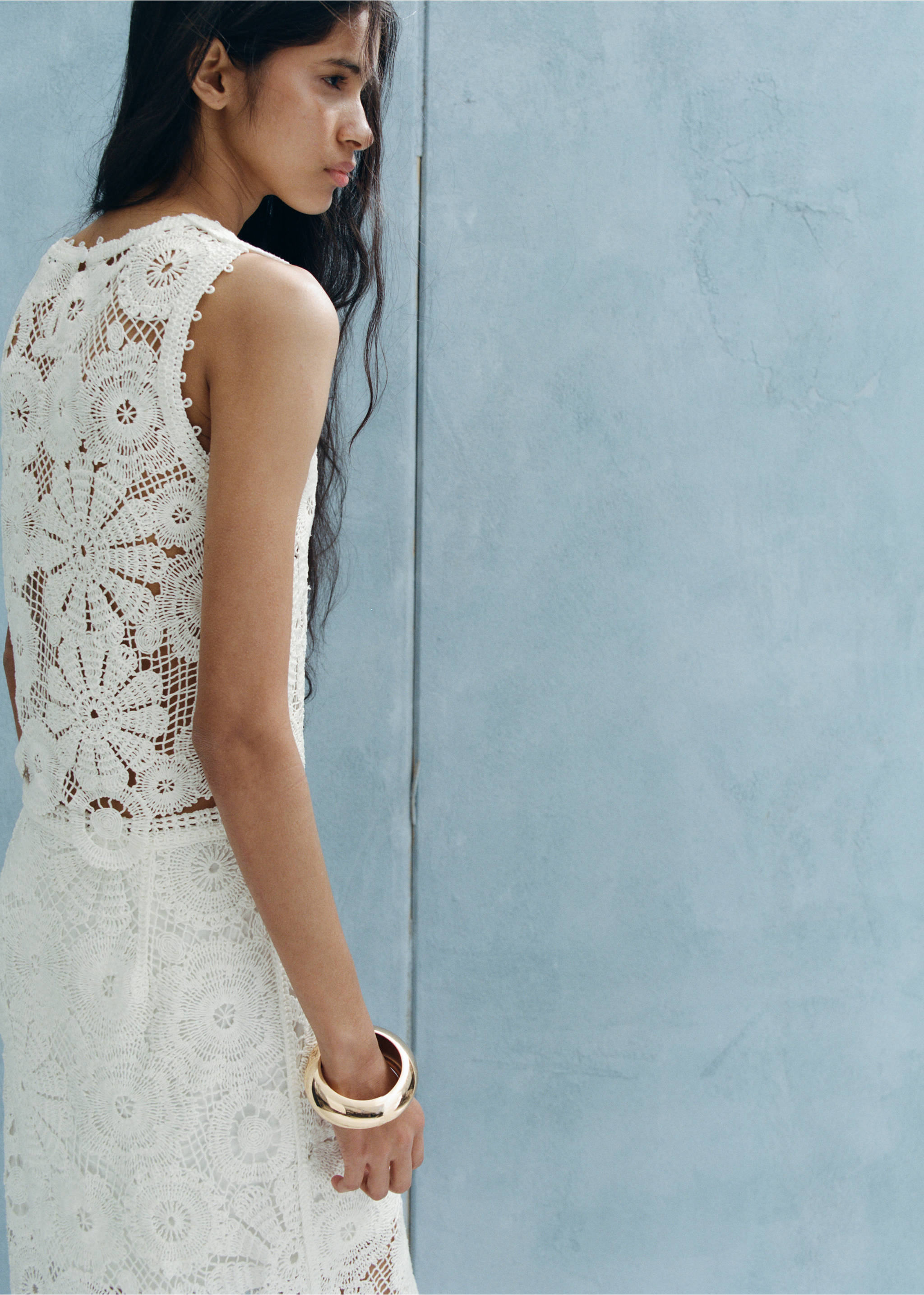 Embroidered top with openwork details - Reverse of the article, Off White. Ref: 27069055-00.