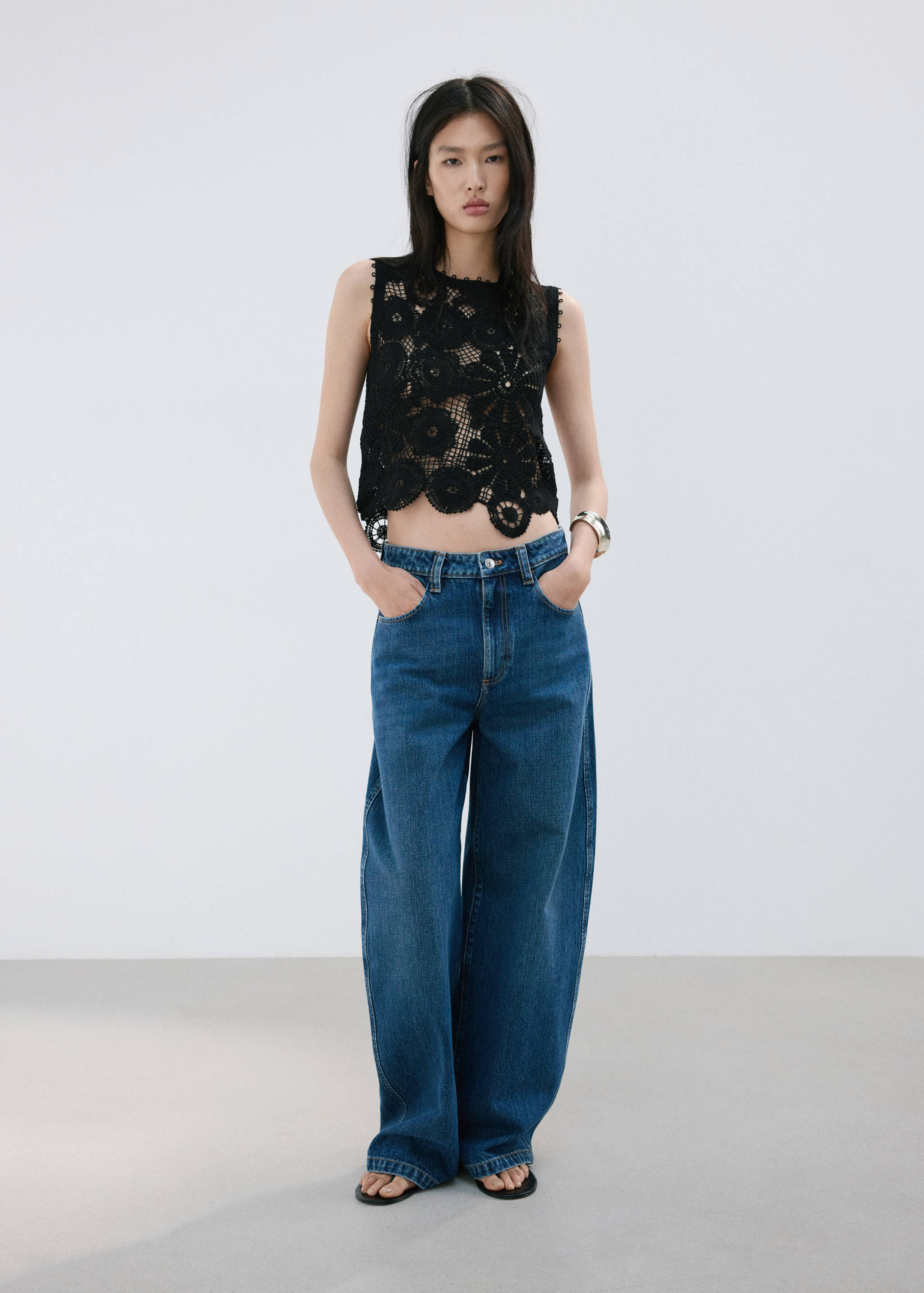 Embroidered top with openwork details - General plane