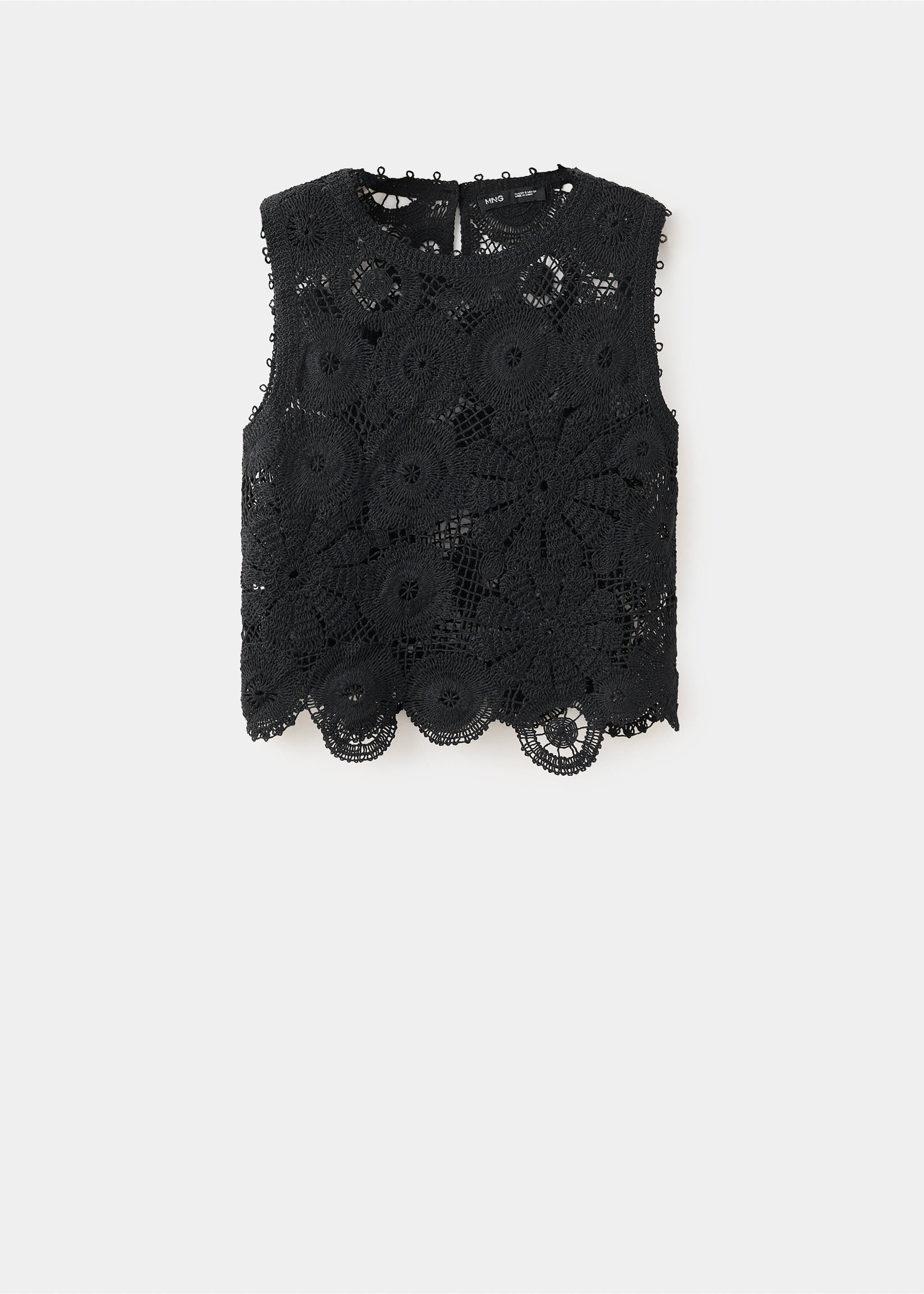Embroidered top with openwork details - Article without model, Black. Ref: 27069055-00.