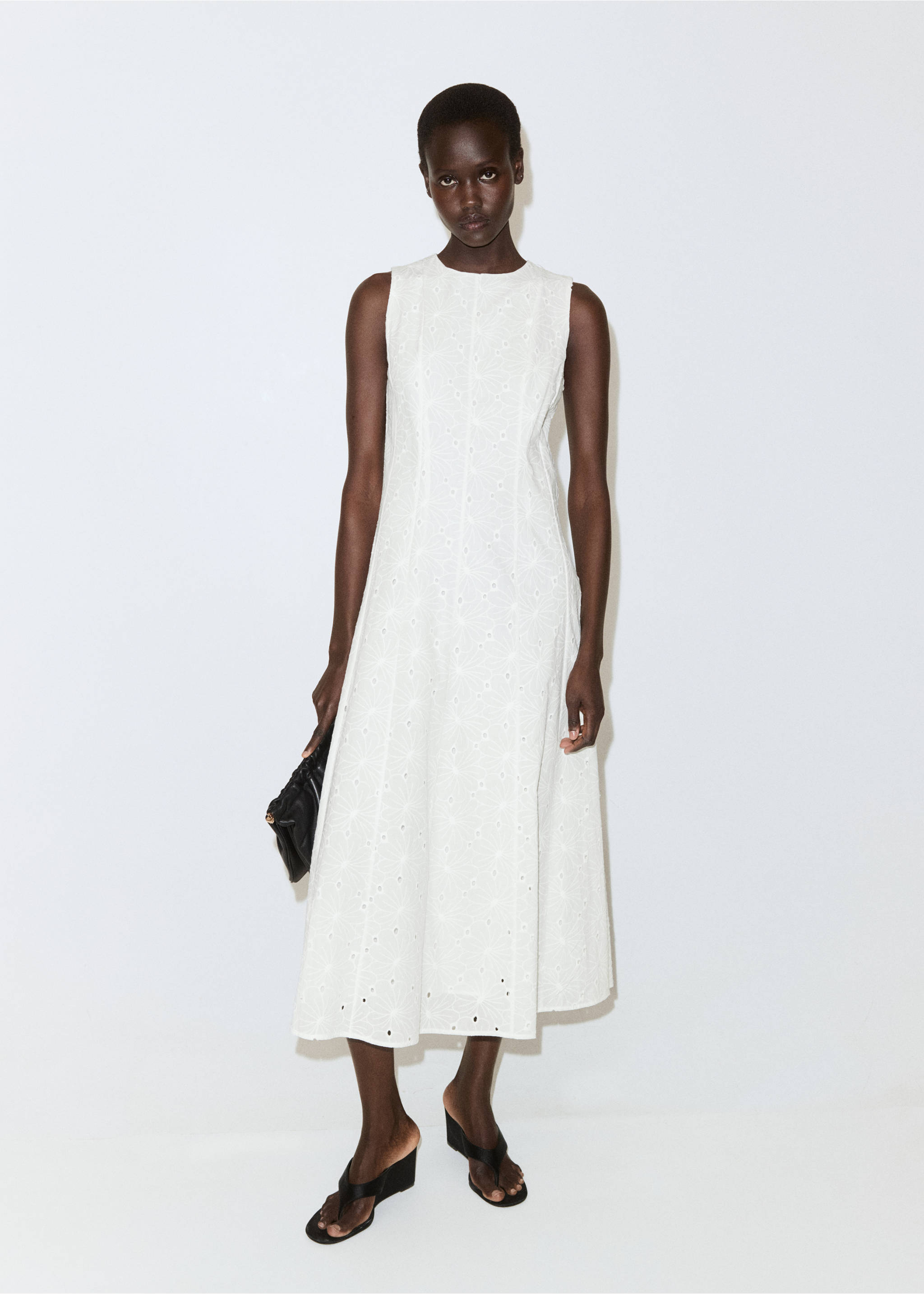 Embroidered lace flared dress - General plane, White. Ref: 27069058-00.