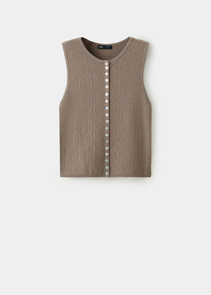 Top with combined texture buttons — Medium Brown