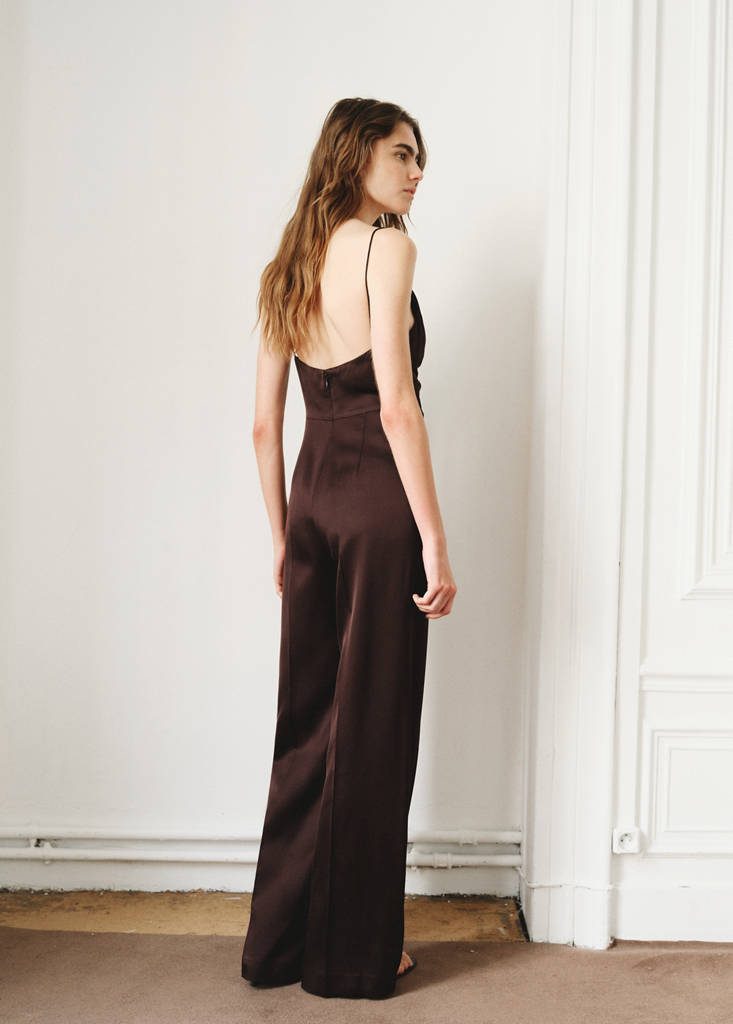 Long jumpsuit with V-neck — Chocolate