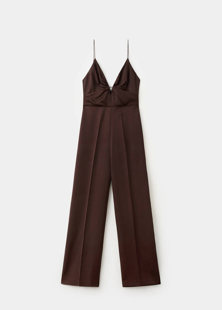 Long jumpsuit with V-neck — Chocolate