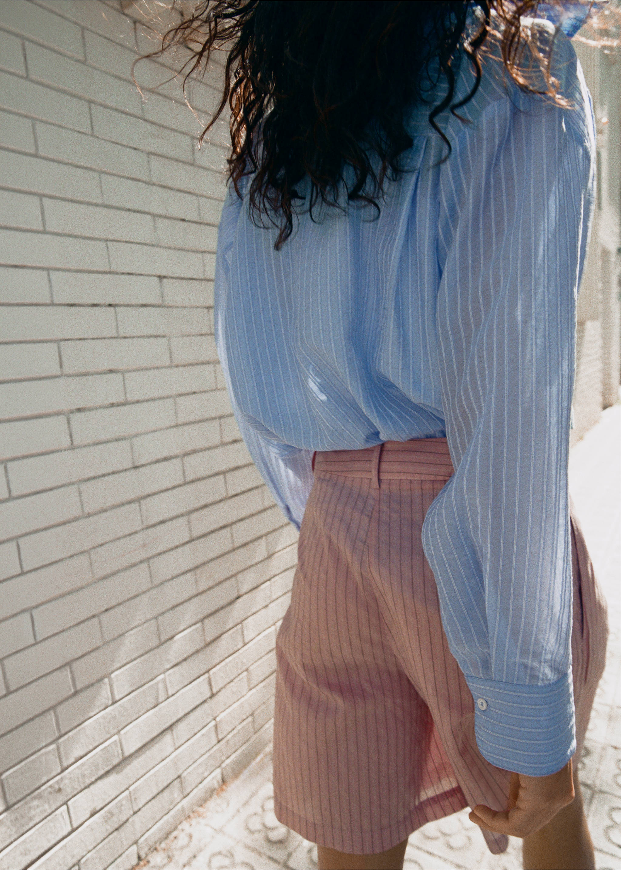 Striped lyocell shirt - Reverse of the article, Sky Blue. Ref: 27069067-00.