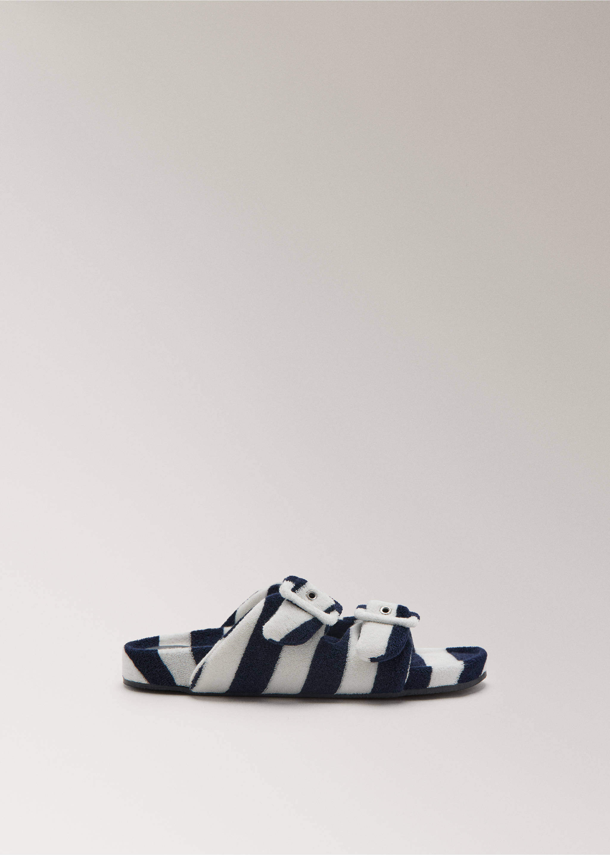 Striped terry towelling slippers - Article without model, Dark Navy. Ref: 27069070-00.