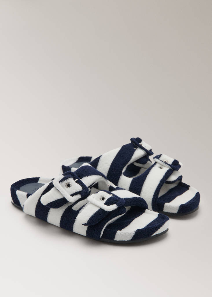 Striped terry towelling slippers — Dark Navy