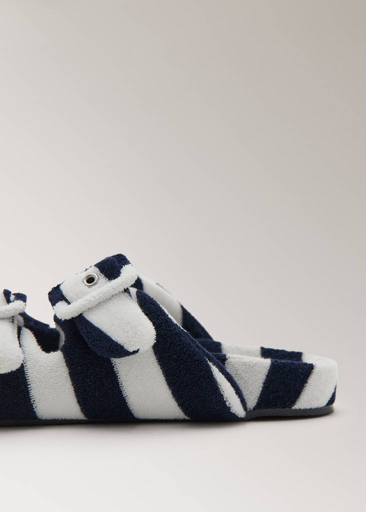 Striped terry towelling slippers — Dark Navy