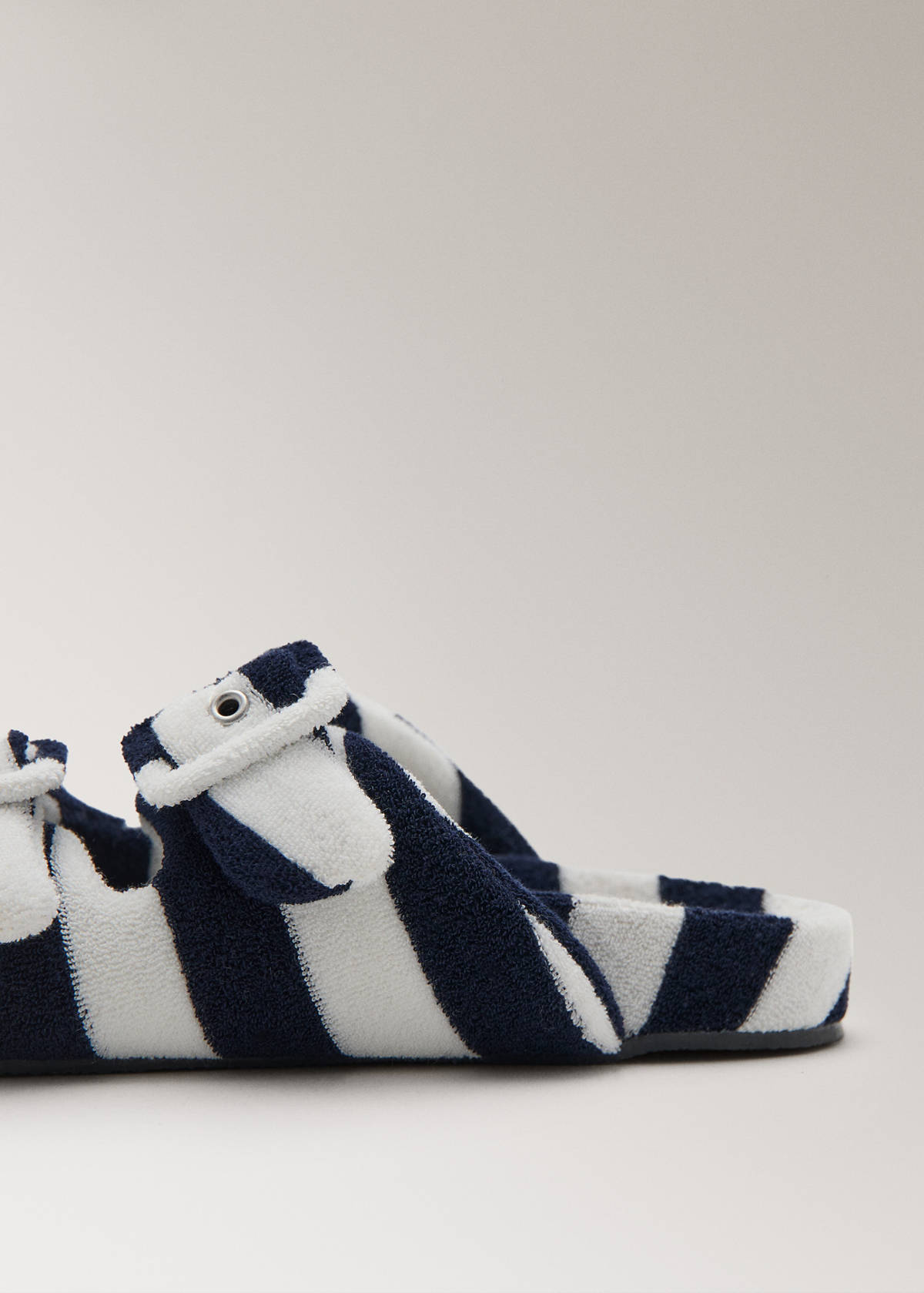 Striped terry towelling slippers — Dark Navy