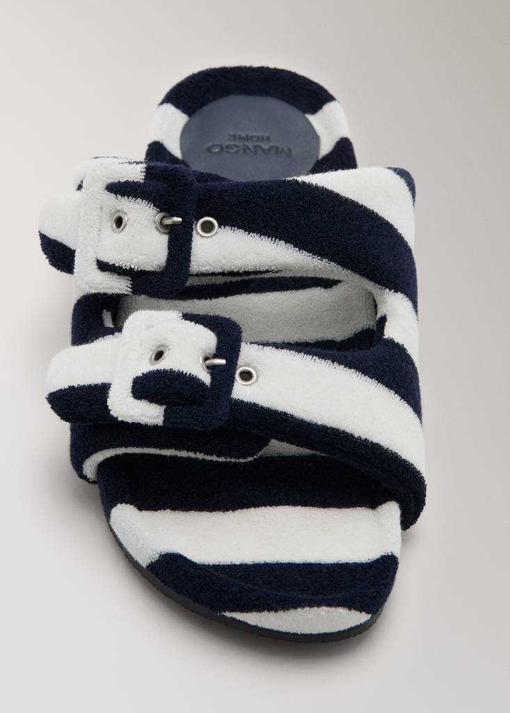 Striped terry towelling slippers — Dark Navy