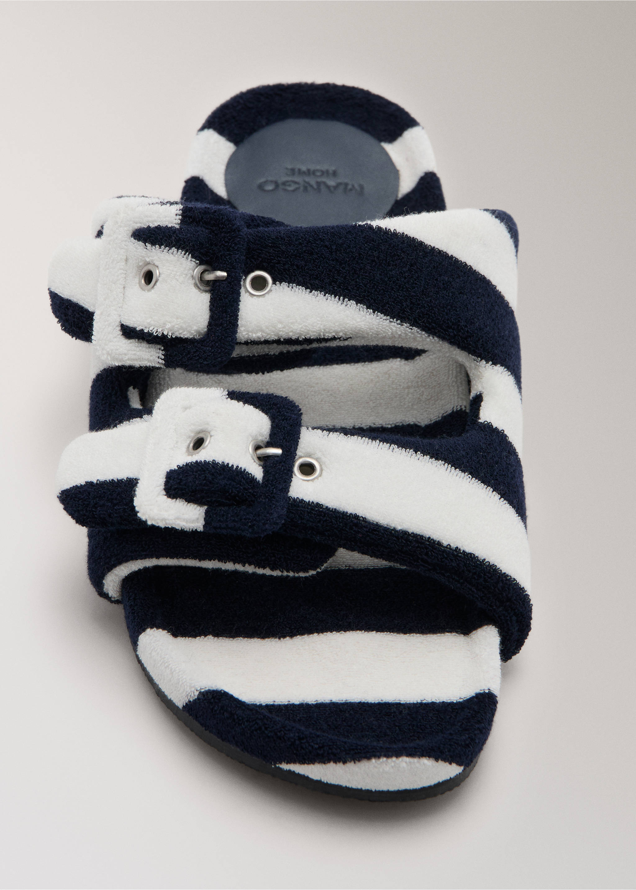 Striped terry towelling slippers - Details of the article 2, Dark Navy. Ref: 27069070-00.
