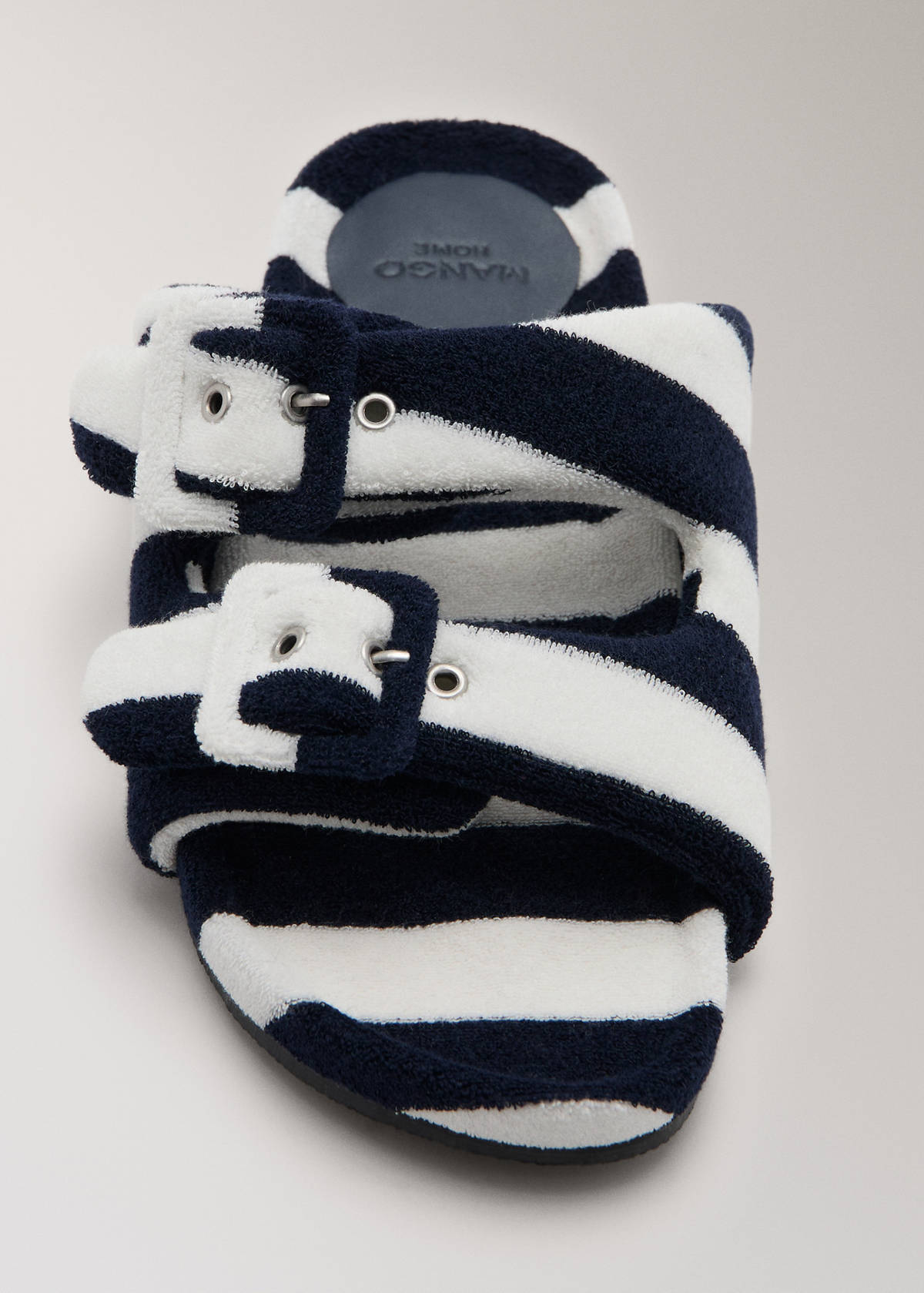 Striped terry towelling slippers — Dark Navy