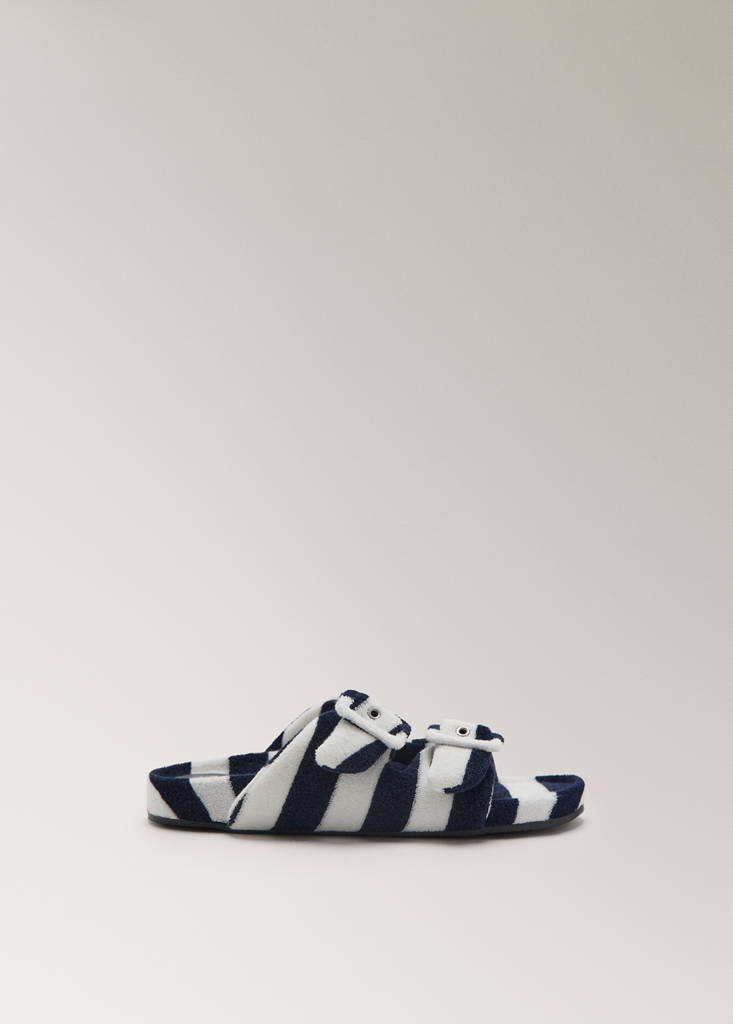 Striped terry towelling slippers — Dark Navy