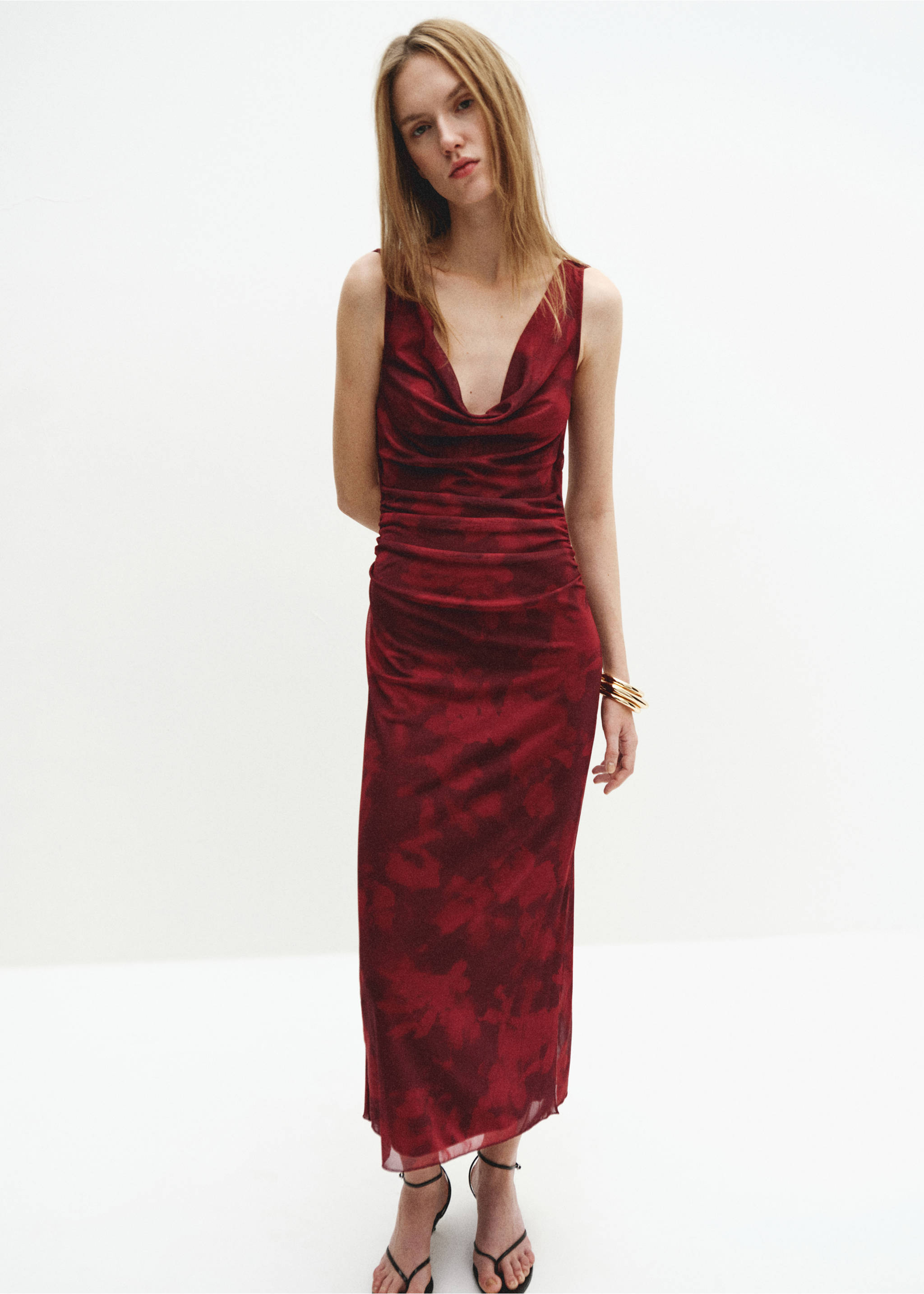 Draped fitted dress - General plane, Burgundy. Ref: 27069073-00.