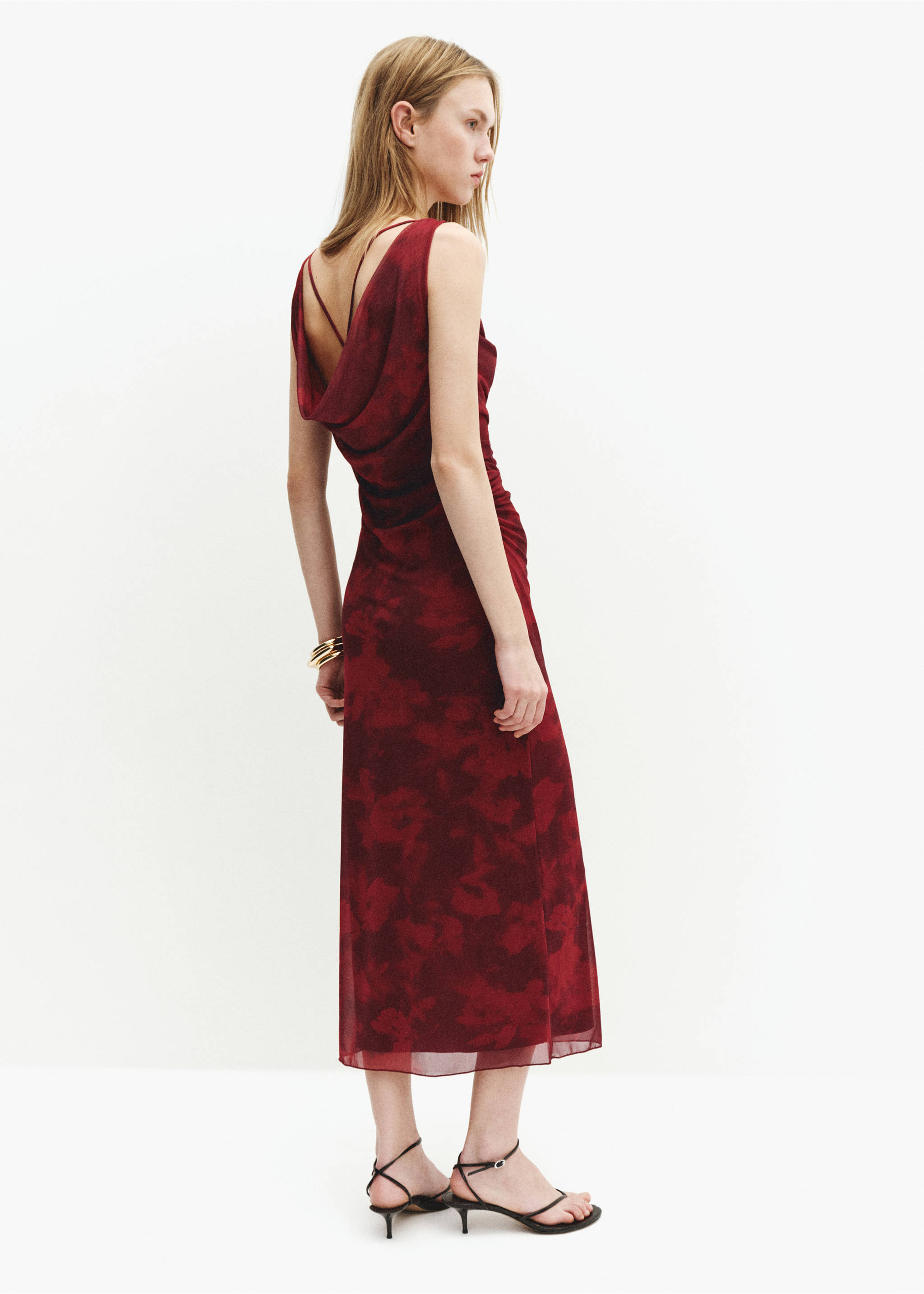 Draped fitted dress - Reverse of the article, Burgundy. Ref: 27069073-00.