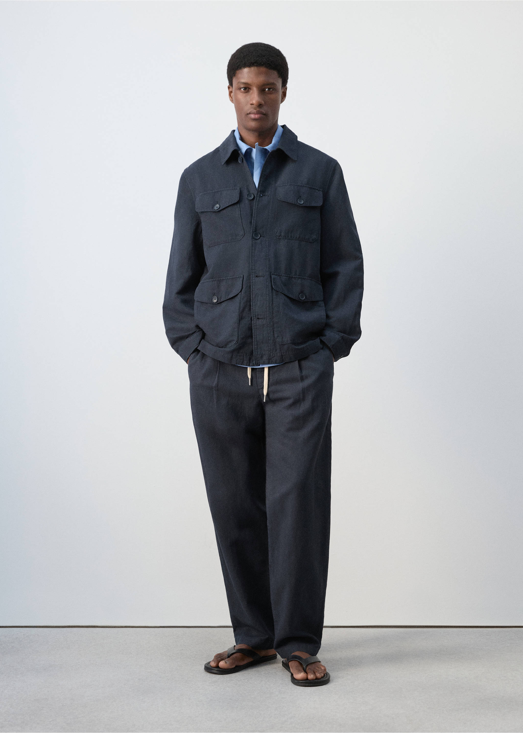 Lyocell linen jacket with pockets - General plane, Navy. Ref: 27069205-00.