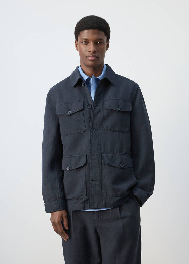 Lyocell linen jacket with pockets — Navy