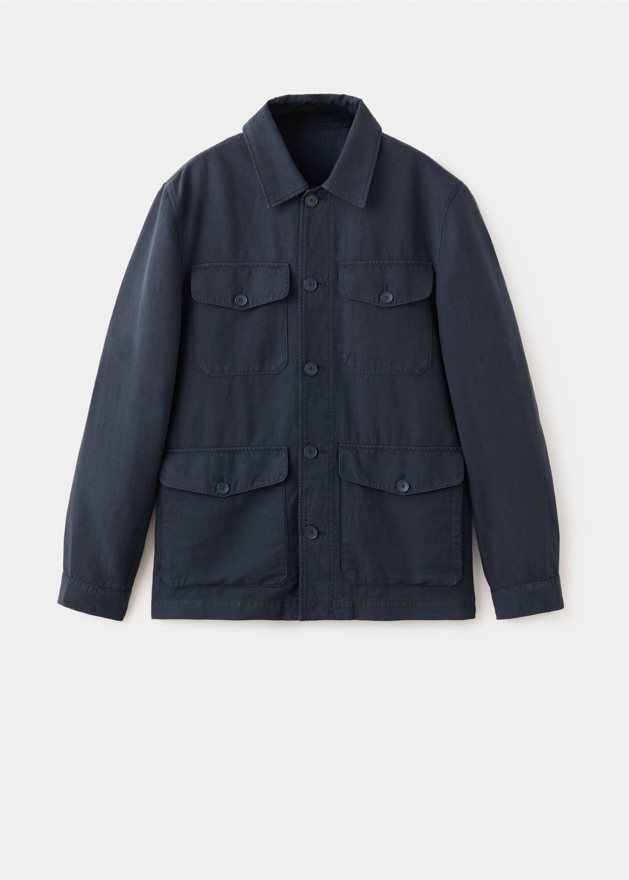 Lyocell linen jacket with pockets - Article without model, Navy. Ref: 27069205-00.