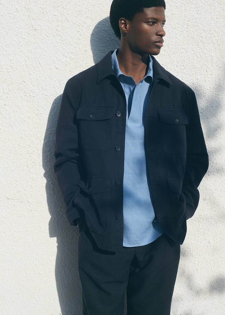 Lyocell linen jacket with pockets — Navy