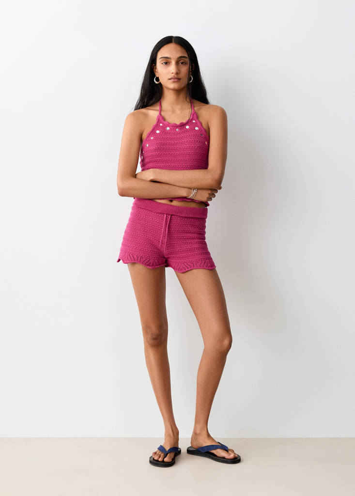 Mango Ruffled Knit Shorts In Pink