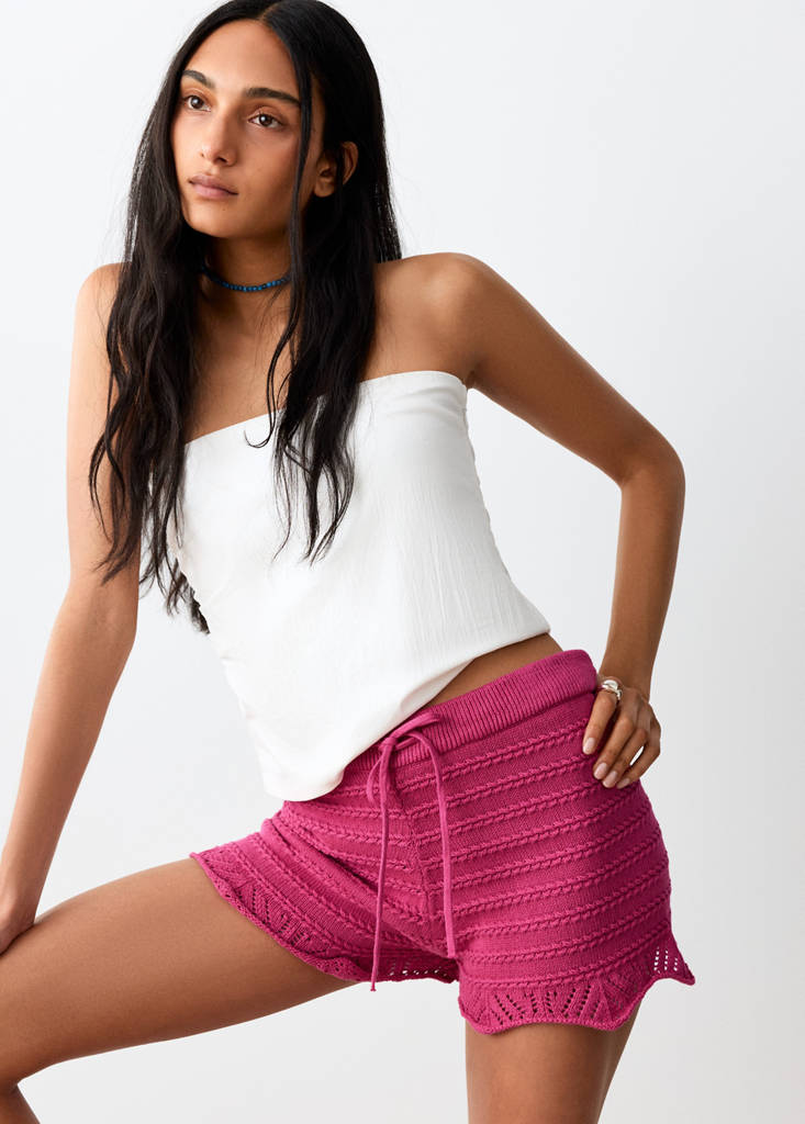 Ruffle knit shorts — Pink
