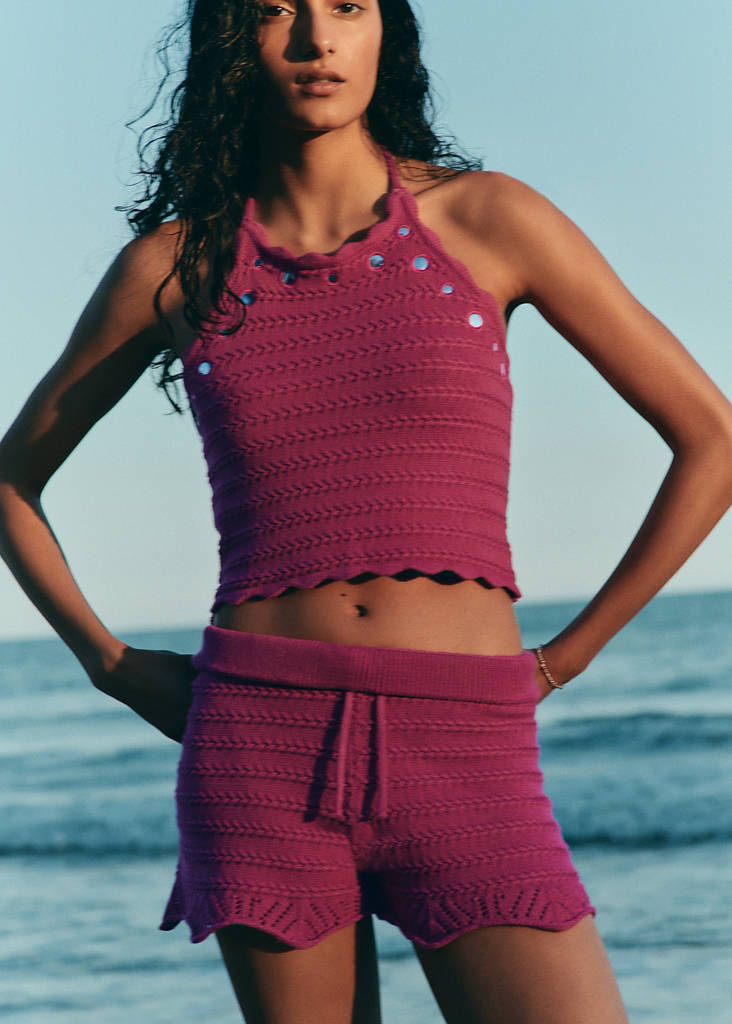 Ruffle knit shorts — Pink
