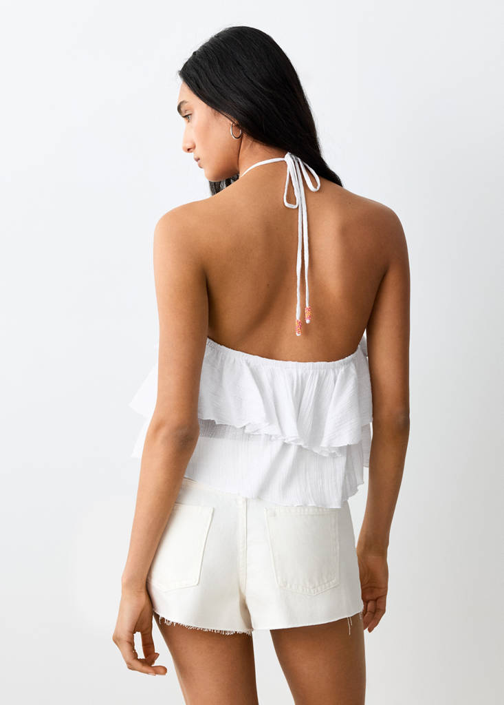 Halter neck ruffled top — Off White