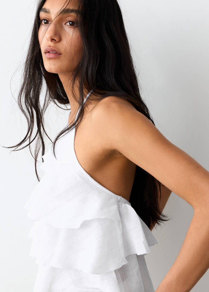 Halter neck ruffled top — Off White