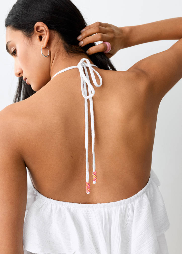 Halter neck ruffled top — Off White