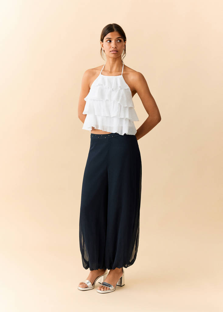 Halter neck ruffled top — Off White
