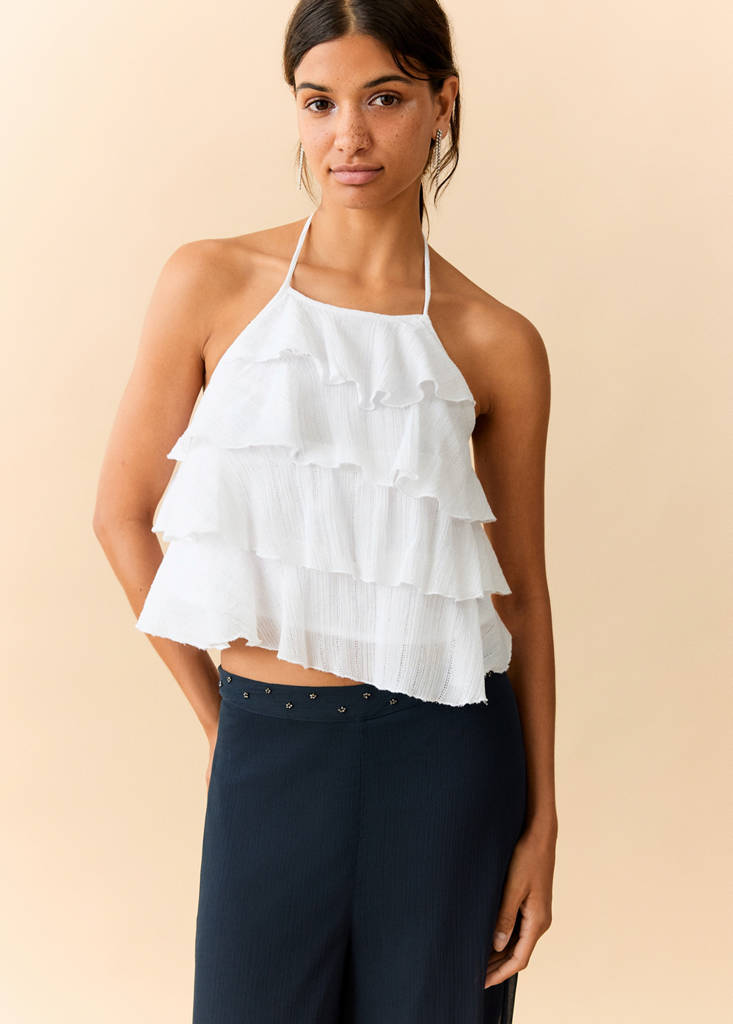 Halter neck ruffled top — Off White