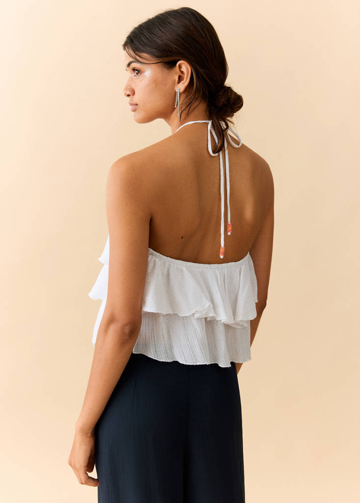 Halter neck ruffled top — Off White