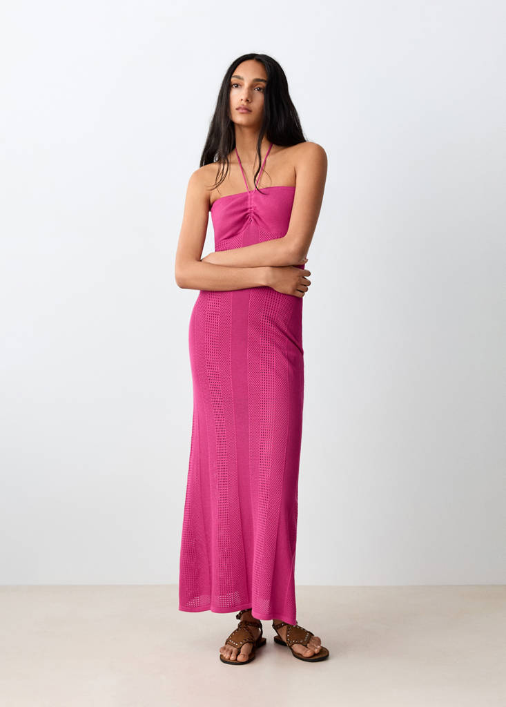 Halter-neck knitted dress — Fuchsia