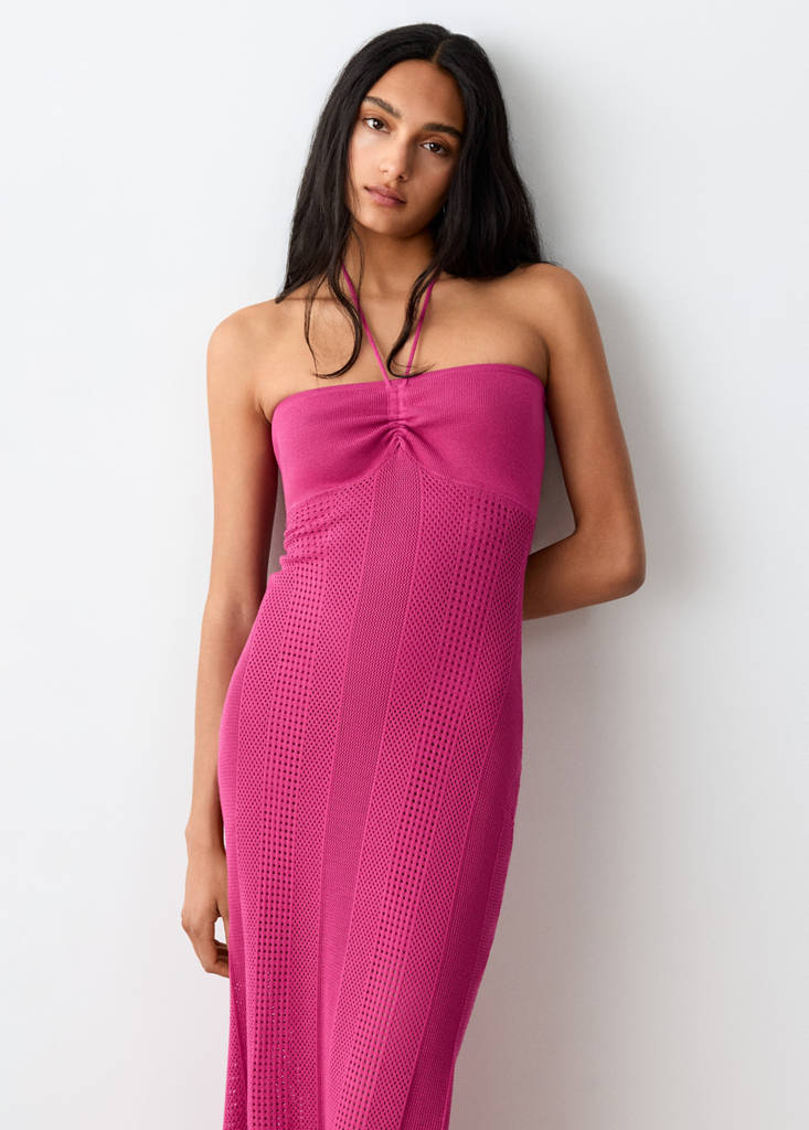 Halter-neck knitted dress — Fuchsia
