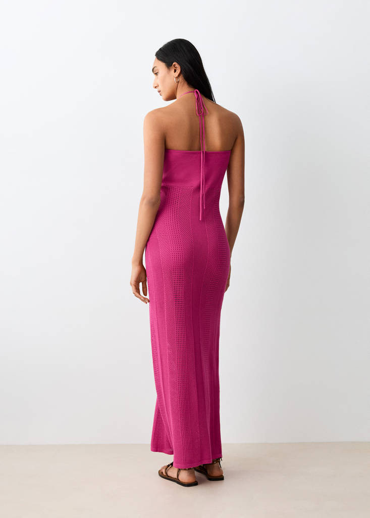 Halter-neck knitted dress — Fuchsia