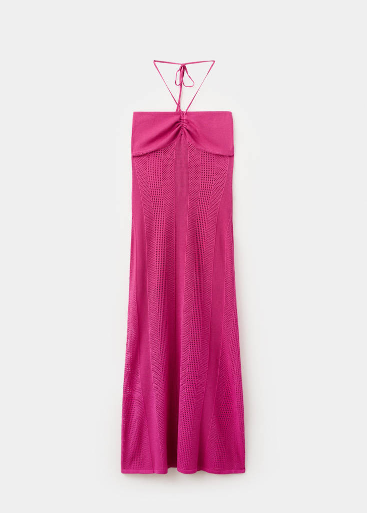 Halter-neck knitted dress — Fuchsia