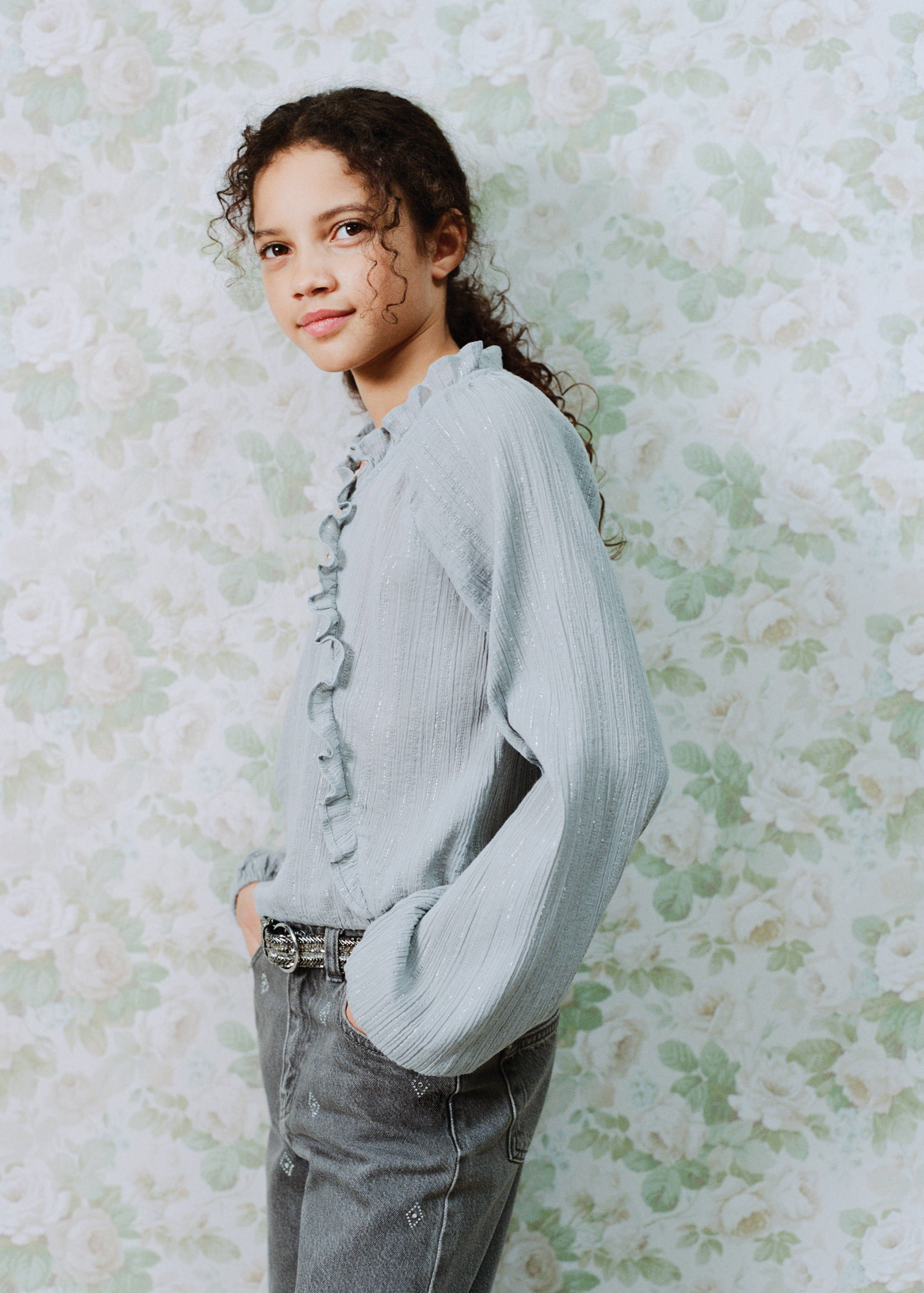 荷叶边金银线衬衫 - null