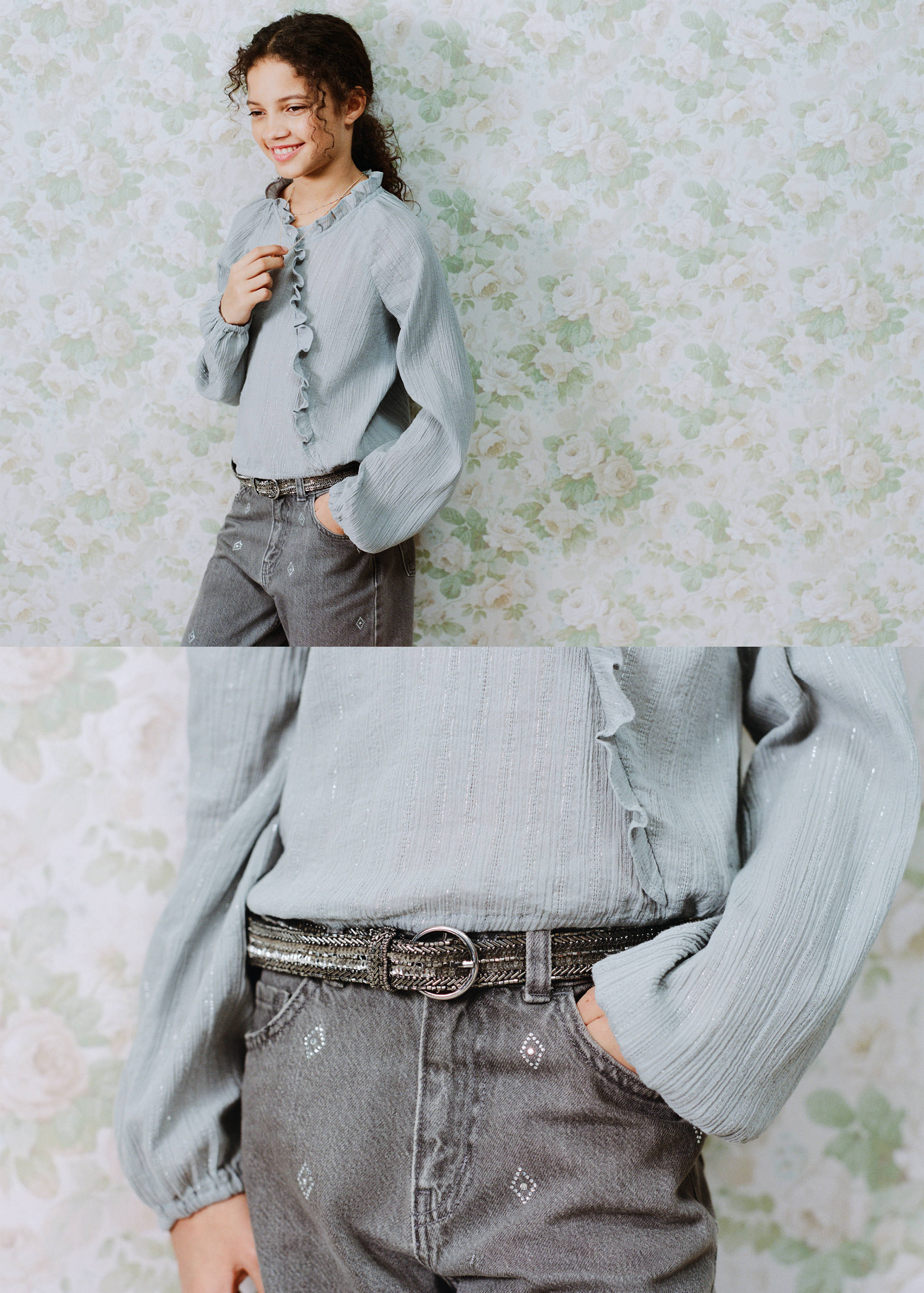 荷叶边金银线衬衫 - null