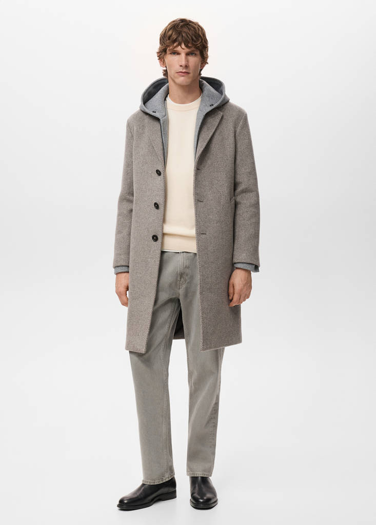 Herringbone structure wool coat — Sand