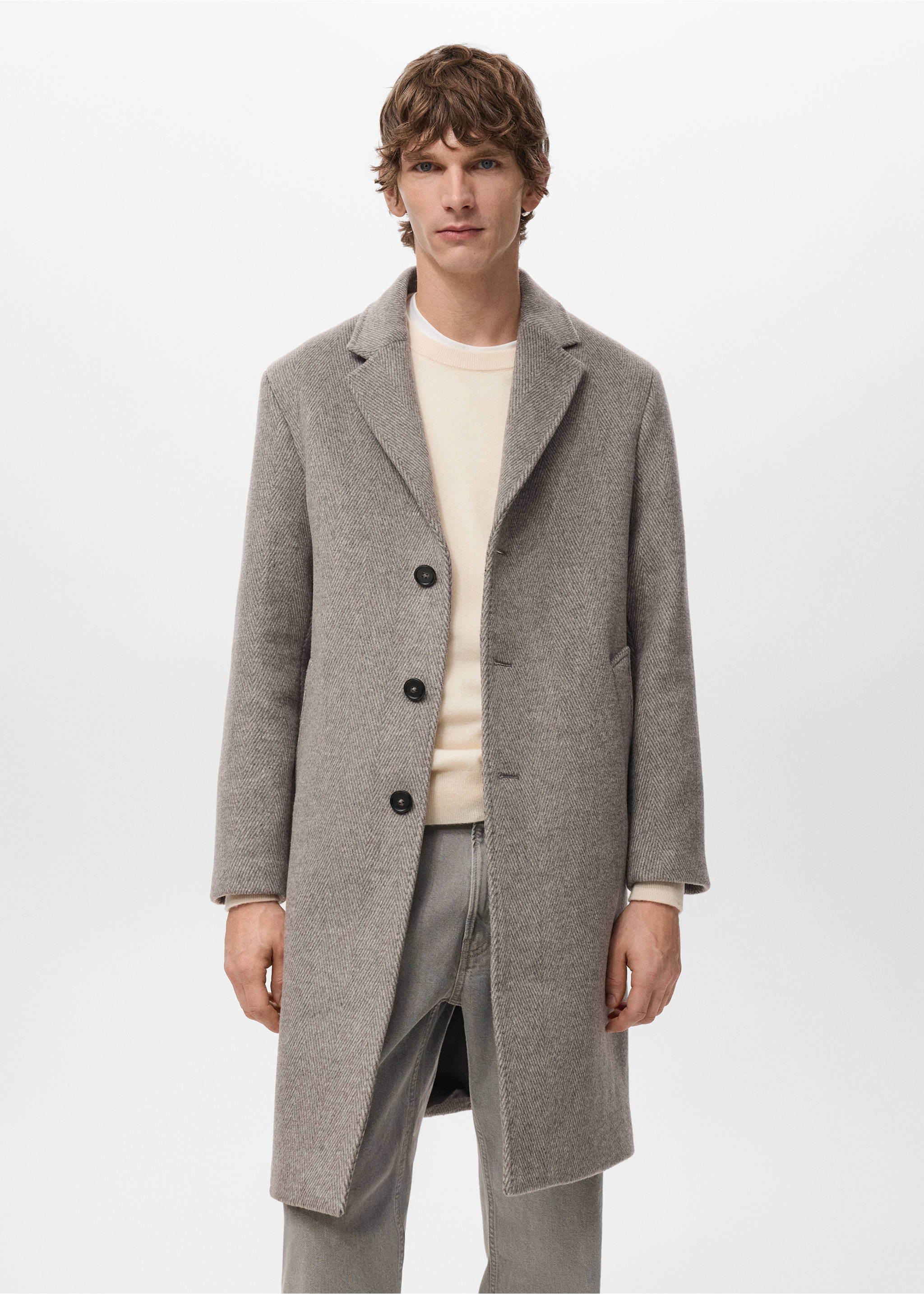 Herringbone structure wool coat - Medium plane, Sand. Ref: 27071171-00.