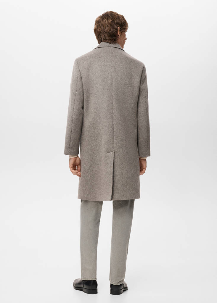 Herringbone structure wool coat — Sand