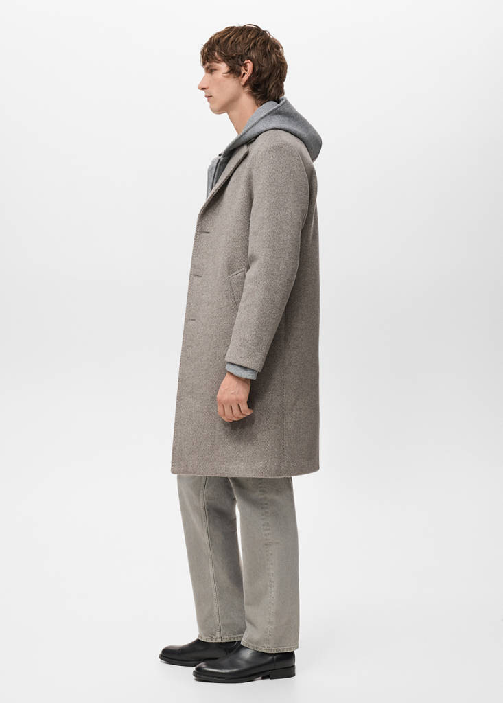 Herringbone structure wool coat — Sand