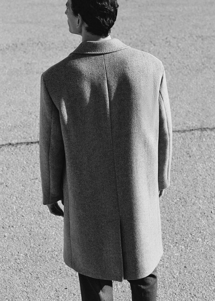 Herringbone structure wool coat — Sand