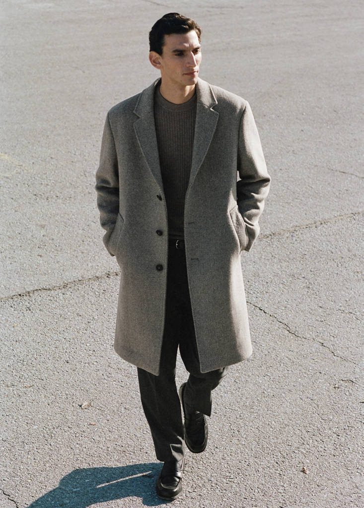 Herringbone structure wool coat — Sand