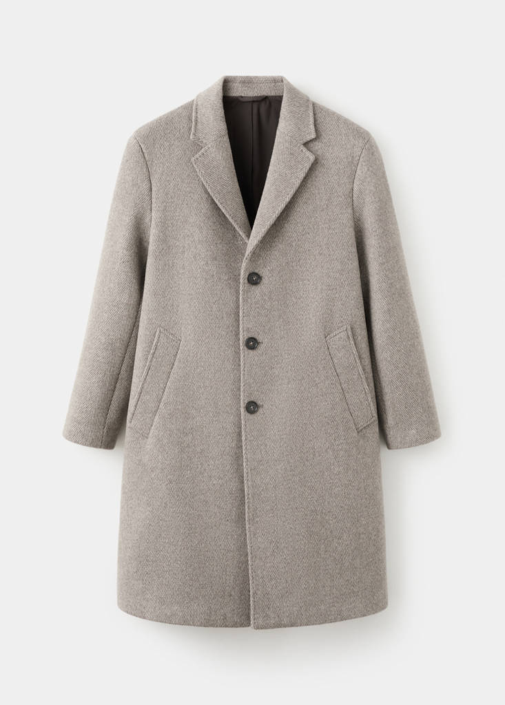 Herringbone structure wool coat — Sand