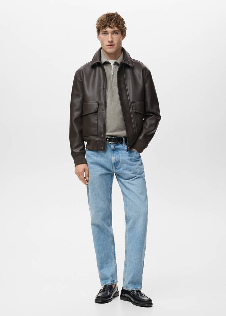 Faux-leather jacket with pockets — Brown