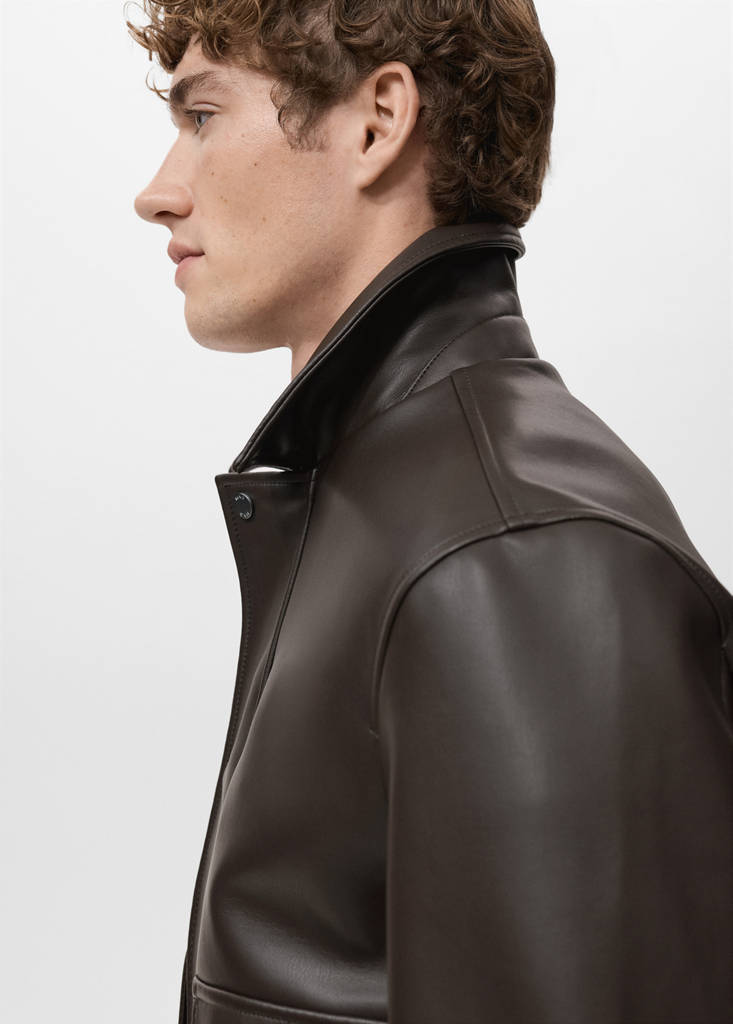 Faux-leather jacket with pockets — Brown