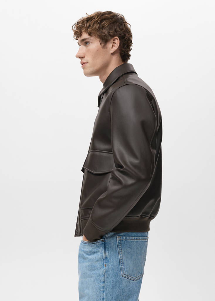 Faux-leather jacket with pockets — Brown