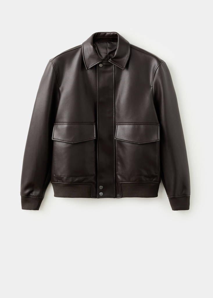 Faux-leather jacket with pockets — Brown