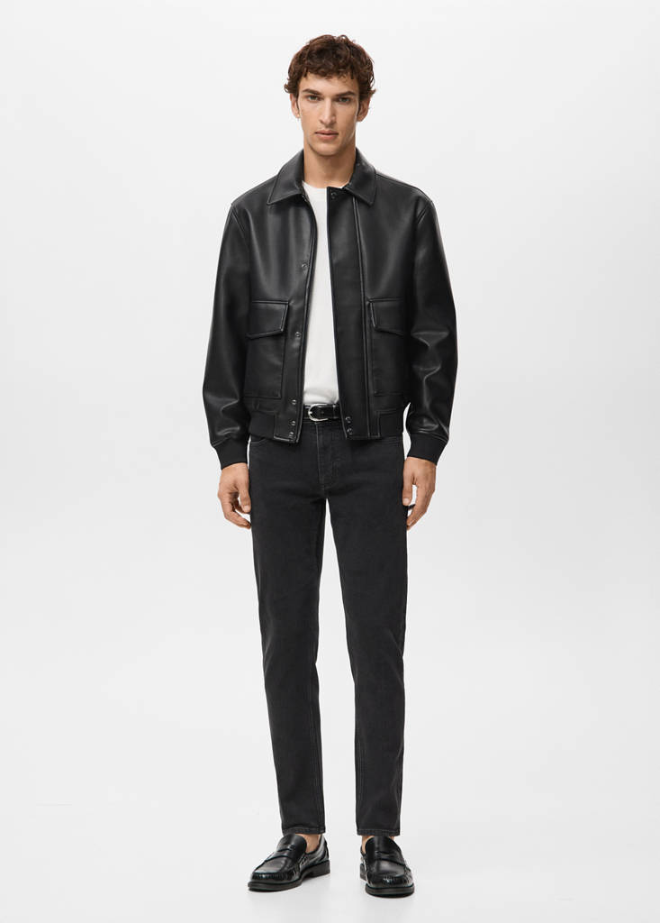 Faux-leather jacket with pockets — Black
