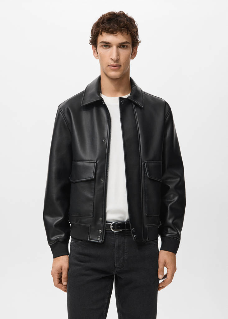 Faux-leather jacket with pockets — Black